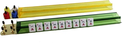 Vista 7 de Set Mahjong completo con 4 empujadores y bolso de borgoña de KT Mahjong, 166 bloques