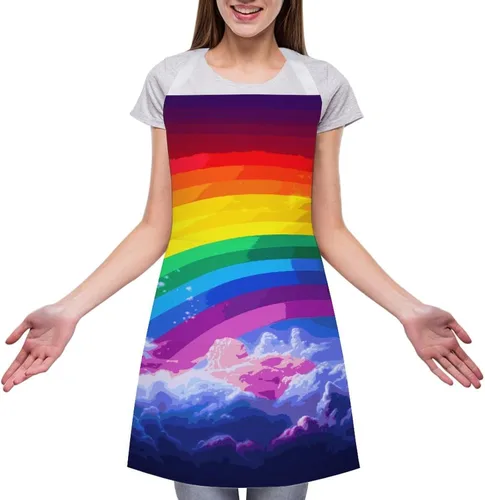 Vista 3 de MUSM Apron for Adults - 27.6 X 31.5 Inch, Heavy-Duty Polyester Aprons with Two Large Pockets, Waterproof Rainbow Kitchen Apron for Cooking
