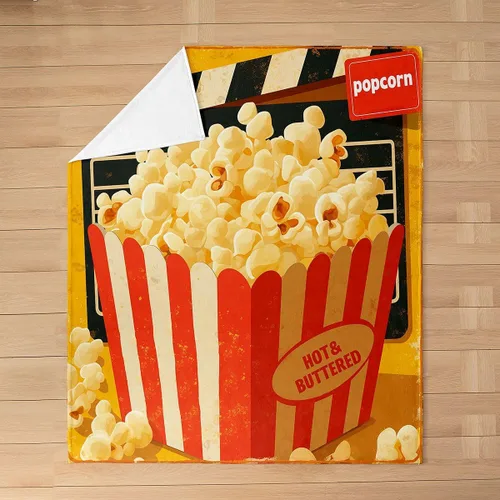 Vista 3 de Feelyou Manta de felpa para cine, manta de franela con patrón de palomitas de maíz para niños, niñas, adolescentes, póster de cine para todas