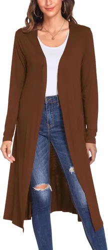 Vista 9 de Bluetime Women Open Front Maxi Cardigan Negro