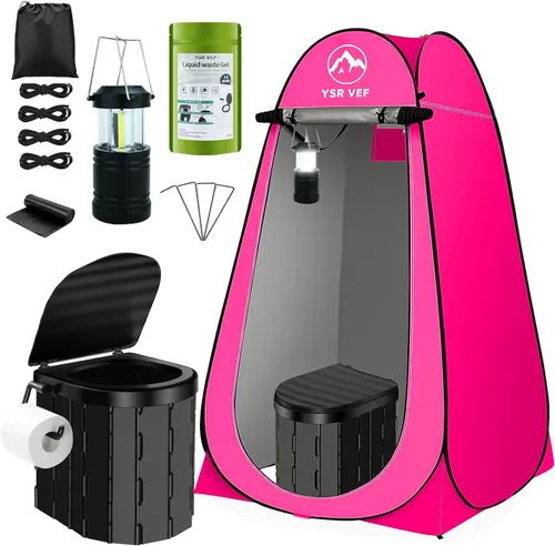 Vista 11 de Portable Toilet Kit, Camping Toilet with Pop-Up Privacy Tent and Poo Gel Toilet Bags, Washable Portable Outdoor Showers Changing Rooms