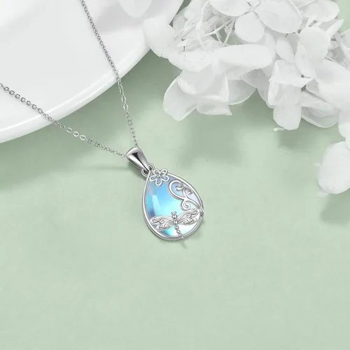 Vista 4 de Collar de plata de ley 925 con colgante de zorro, libélula, colibrísirena, para mujeres y niñas