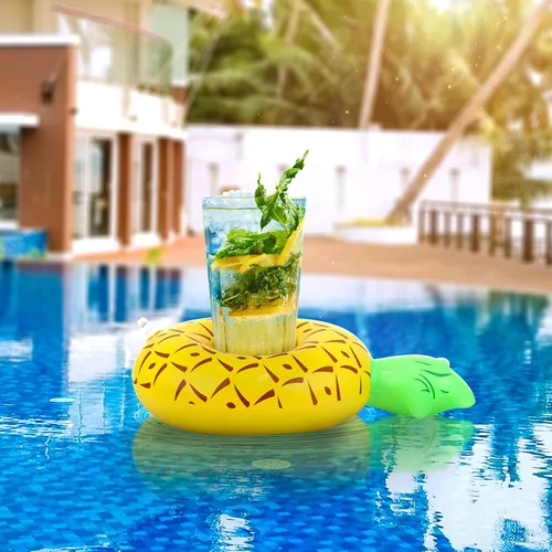 Vista 2 de Flotador inflable para muñecas para piscina, incluye flamencos, donas, piñas, conchas, cangrejos, conejo, soporte inflable para bebidas para fiestas