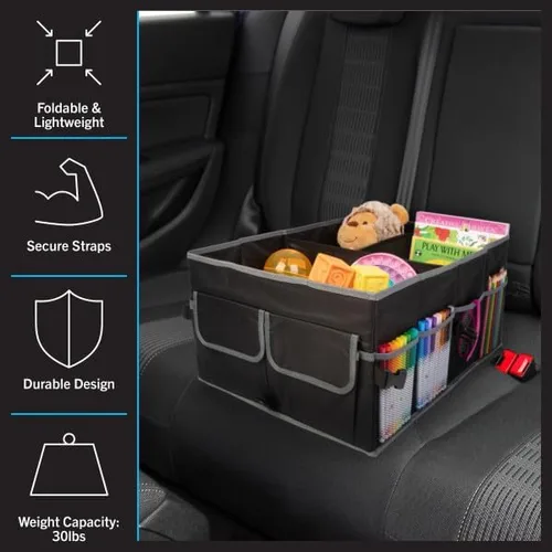 Vista 6 de Stalwart Organizador de coche – Caja de almacenamiento plegable para coche – Organizador de maletero para SUV, camión o sedán con forro inferior