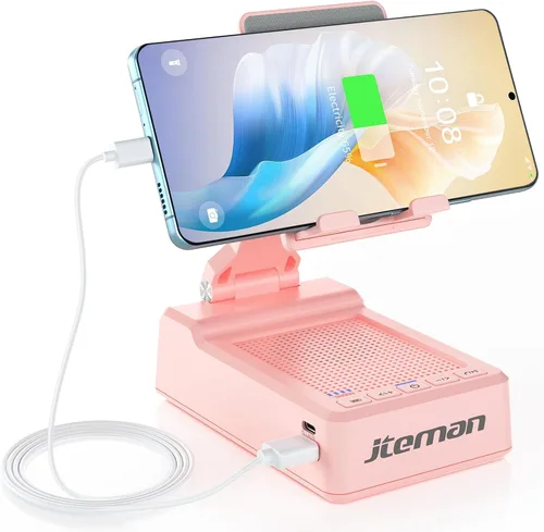 Vista 9 de JTEMAN Regalos para hombres y mujeres, soporte ajustable para teléfono celular con altavoz Bluetooth y función de carga, genial idea de regalo