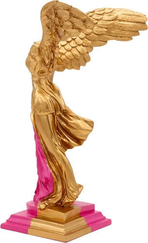 Vista 5 de Victoria de Samotracia con alas de alabastro pintado a mano en rosa y oro, 11.5 pulgadas