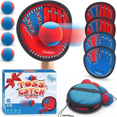 Vista 9 de Wedopro Juego de Lanzar y Atrapar Pelota, Guante de Béisbol para Niños Pequeños y Juguetes de Pelota para Atrapar, Juegos al Aire Libre para Niños