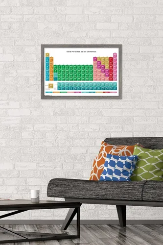 Vista 2 de Trends International Tabla periódica de elementos - Póster de pared español, 14.725 x 22.375 pulgadas, versión enmarcada de madera de granero