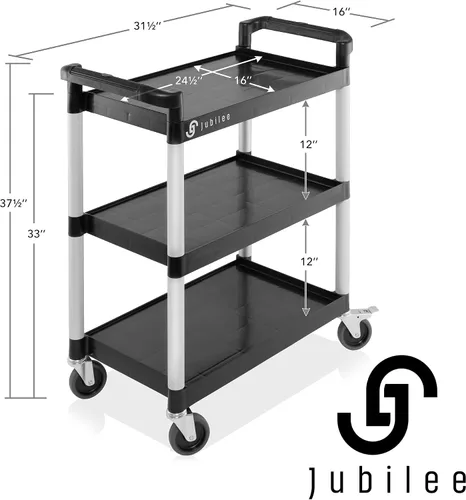 Vista 5 de Jubilee Carrito de servicio utilitario de 3 niveles con ruedas, 31.5" x 37.5