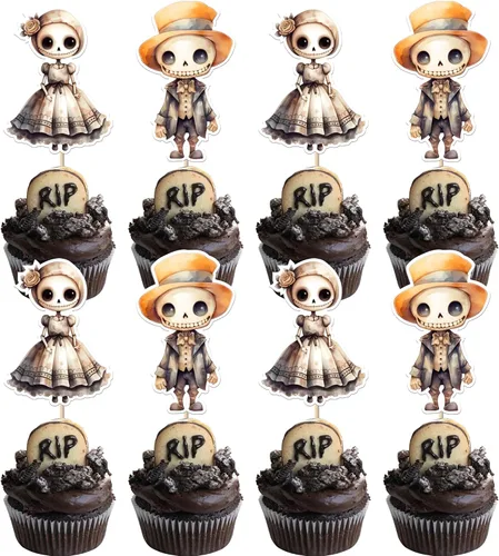 Vista 14 de Paquete de 24 adornos para cupcakes de Halloween con purpurina rosa, fantasma, pequeño abucheo, murciélago, bruja, gato, calabaza, magdalena