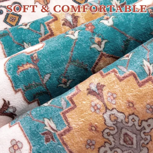 Vista 144 de SERISSA - Tapetes florales vintage, antideslizante, lavable, pequeño, ultrasuave, bohemio, de pelo bajo, para entrada, interiores, habitación