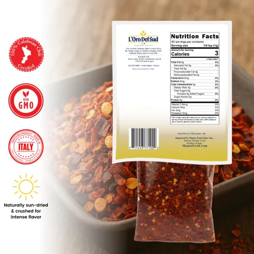 Vista 2 de L'Oro Del Sud - Copos de chile calabrés seco, pimiento picante triturado, 2.11 onzas