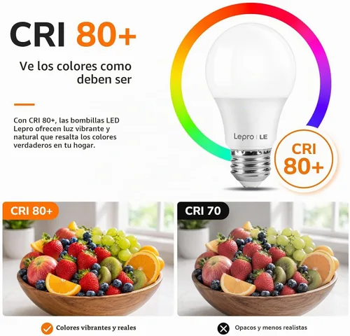 Vista 5 de Lepro Bombillas LED equivalentes a 60 vatios, 9 W, 800 lúmenes, no regulables, blanco cálido 2700 K, base media estándar A19 E26, 10000 horas