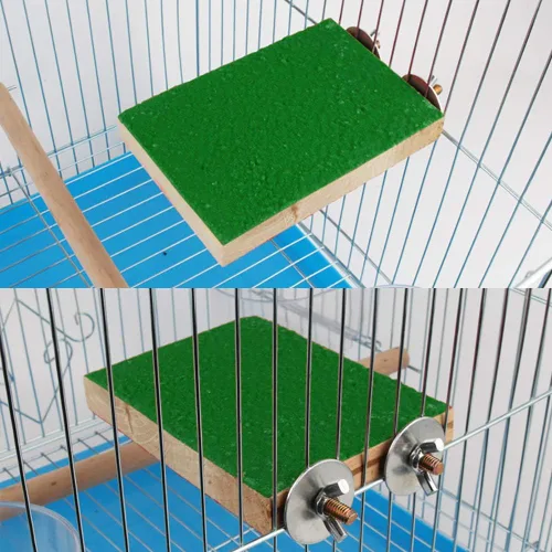 Vista 7 de 4 piezas de juguete de perca para pájaros, soporte de perca de loro de madera, plataforma de molienda de patas, accesorios de jaula, juguetes