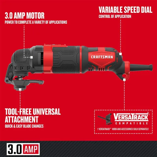 Vista 3 de CRAFTSMAN Kit de herramientas oscilantes con papel de lija y cuchillas, 3 amperios, 14 piezas, con cable (CMEW400)