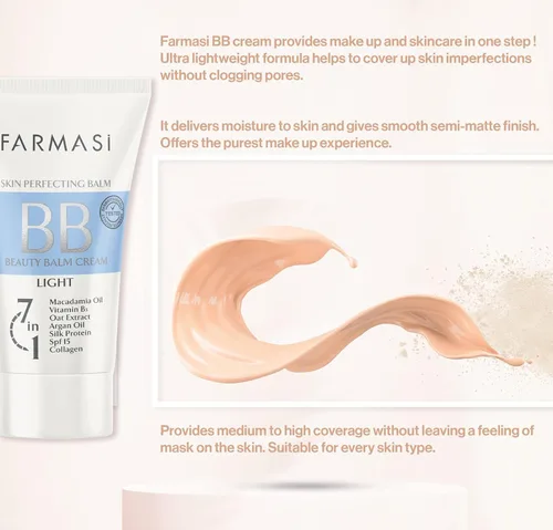 Vista 7 de FARMASi BB Cream Beauty Balm, hidratante tintado con SPF 15, acabado mate ligero, maquillaje facial de cobertura construible, 1.7 onzas líquidas, 01