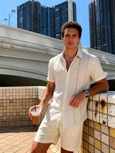 Vista 2 de JEMITOP Camisa de guayabera cubana para hombre, casual, con botones, manga corta, para verano, crucero, playa, vacaciones