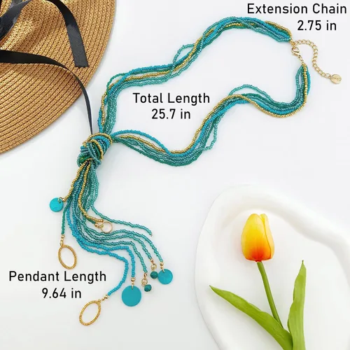 Vista 6 de COIRIS - Collar largo con cuentas de semillas múltiples, 10 collares largos con nudo de corbata para mujeres y niñas