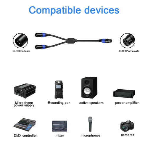 Vista 2 de Paquete de 1 cable divisor XLR de 1.6 pies, 1 cable hembra a 2 macho, cable divisor de micrófono equilibrado, adaptador de audio, utilizado