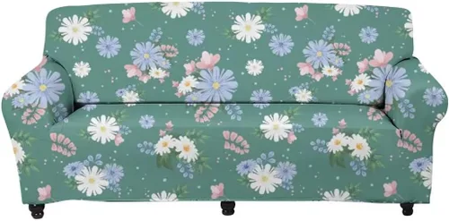 Vista 8 de Horeset Funda elástica para sofá de 1 cojín, diseño floral colorido con espuma antideslizante y parte inferior elástica