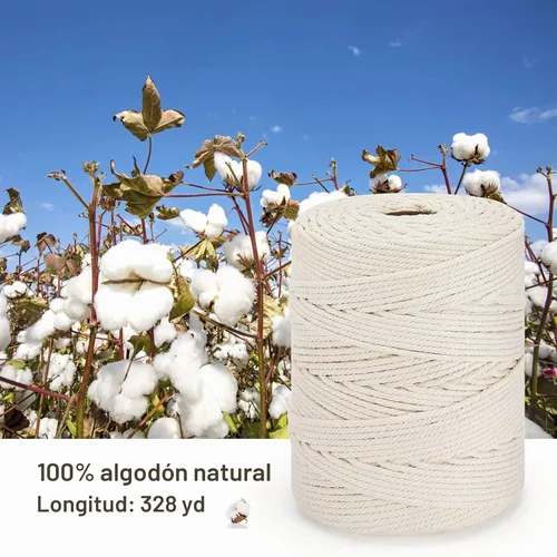 Vista 2 de Cordón de macramé de 0.157 in x 328 yardas Cuerda de macramé 100% algodón natural Cuerda de algodón trenzado de 4 hebras para manualidades, Beige