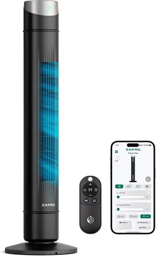 Vista 46 de ZAFRO Ventilador de torre inteligente para dormitorio, ventilador de torre oscilante de 120°, 28 pies/s de alta velocidad, 12 velocidades, 4 modos