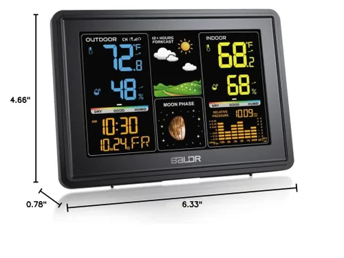 Vista 7 de BALDR Estación meteorológica Interior Termómetro Digital Color LCD Fase lunar Presión Barométrica Temperatura Humedad Monitor