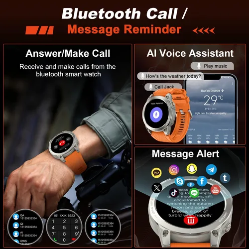 Vista 2 de Reloj inteligente para hombres con GPS Fitness: 1.43 "AMOLED Militar Hacer respuesta llamada Correr Relojes digitales para hombre Impermeable