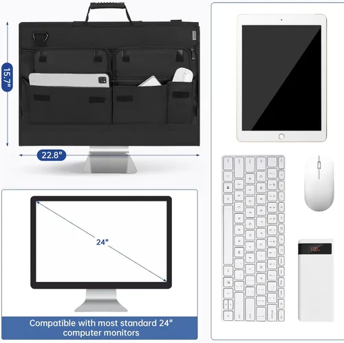 Vista 2 de Funda de transporte para monitor, funda de viaje para pantallas LCD de 24 pulgadas y monitores, bolsa protectora para monitor con asa de transporte