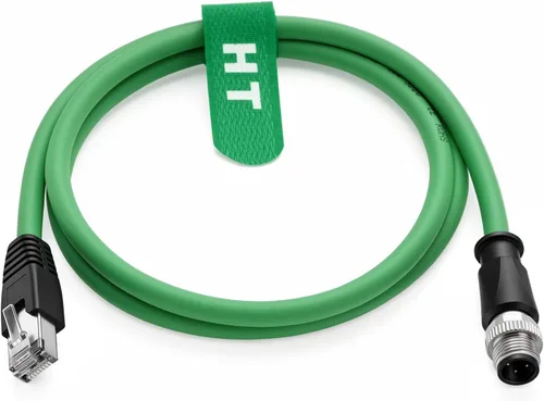 Vista 12 de M12 4 Pin D-Coded macho a RJ45 Ethernet Cat5e Cable de red para sistema de visión industrial PoE Automatización alta Flex Blindado Verde 3.3 ft