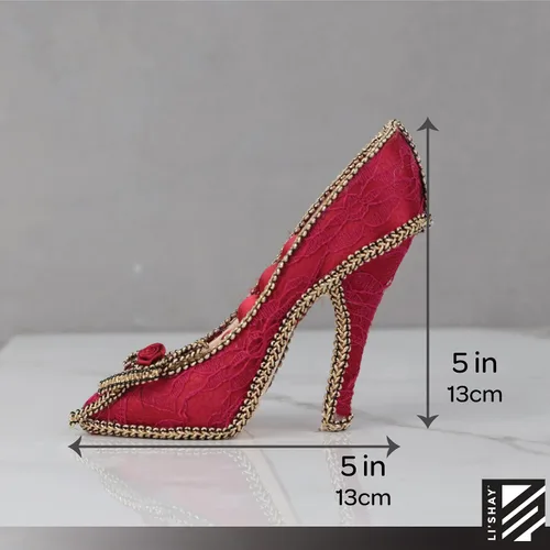 Vista 4 de Lacy Soporte De Anillo De Zapato De Tacón Alto Con Roseta - Rojo