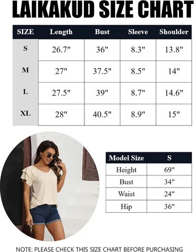 Vista 4 de DSPSAM Summer Tops for Women 2023 Puff Sleeve Business Casual Dressy Ladies Blouses V-Neck Shirt Loose Fit Tunic