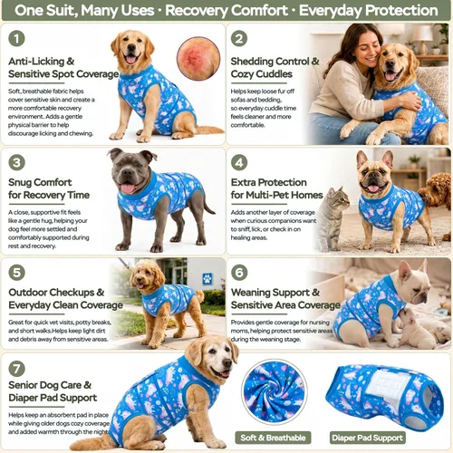 Vista 6 de PetWarm Traje de cirugía para perros, traje de recuperación quirúrgica para perros hembras y hombres, mameluco para perros, camisa de recuperación