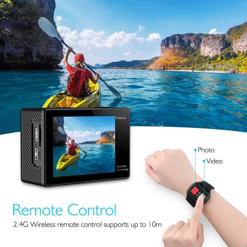 Vista 3 de AKASO EK7000 4K Cámara de acción Ultra HD Cámara subacuática 170 grados gran angular 98FT Cámara impermeable Control remoto negro