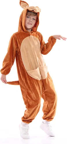 Vista 3 de Disfraz unisex de animales para niños, pijama de animales con capucha de felpa, para Halloween, carnaval, animal, para niños y niñas