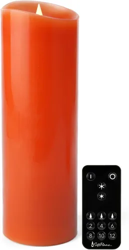 Vista 25 de Juego de velas sin llama Softflame - 5,7 cm x 10,7 cm, blanco, set de 2 - Vela de pilar con llama parpadeante y en movimiento, incluye control