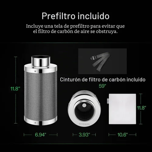 Vista 6 de VIVOSUN Filtro de carbono de 4" y prefiltro 223 CFM para ventilador
