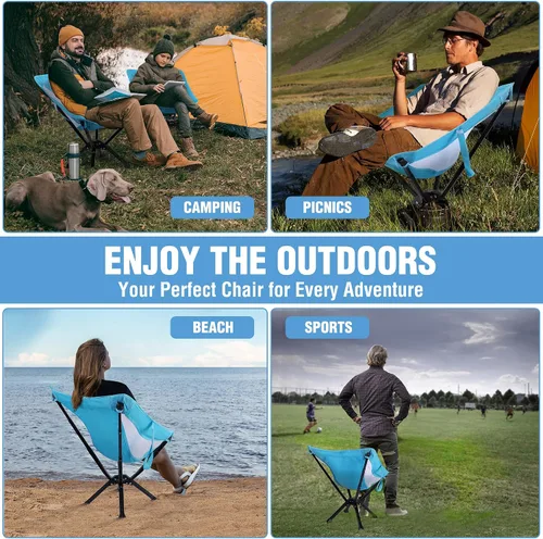 Vista 8 de VILLEY Silla plegable portátil ligera para camping, no necesita montaje, instalación rápida para playa, senderismo, soporta 330 libras, color azul