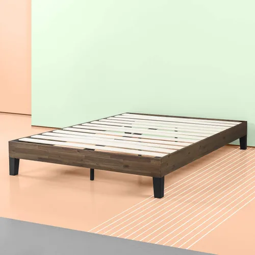 Vista 8 de Zinus Cama de plataforma de madera de acacia de 12 pulgadas, no necesita somier, soporte de listones de madera, tamaño matrimonial