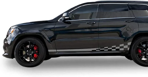 Vista 5 de Adhesivo adhesivo de vinilo lateral ondulado acabado a rayas compatible con Jeep Grand Cherokee 2011-2017 (Negro)