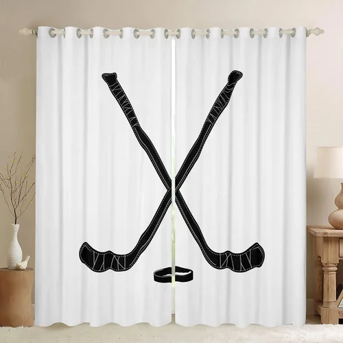 Vista 16 de Erosebridal Hockey Blackout Curtains for Boys,Blue and Black Sports Curtains & Drapes for Kids Teen,Ball Games Gamer Bedroom Decor,Ice Hockey Field