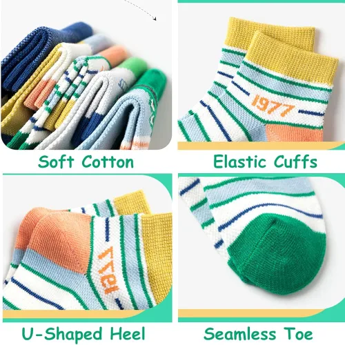 Vista 4 de SUITBOY Calcetines de malla de verano para bebés niños y niñas, calcetines de tobillo lindos de algodón, 5 pares