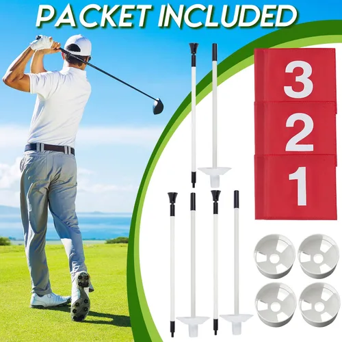 Vista 3 de Lewtemi 3 piezas de palo de bandera de golf, bandera verde para patio, todos los 3 pies, taza de agujero de golf desmontable, palos portátiles