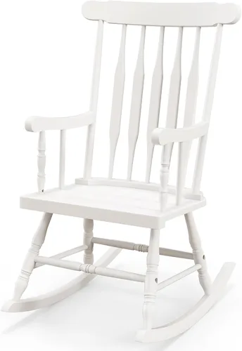 Vista 8 de Tangkula Mecedora para patio de madera de goma maciza, silla mecedora de porche al aire libre con marco de madera de goma, mecedora de madera
