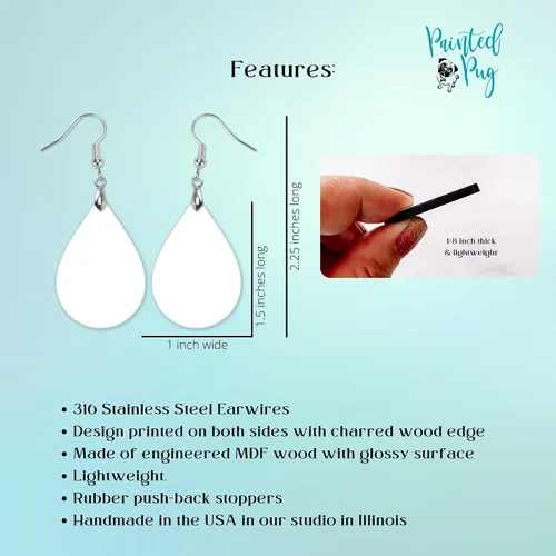 Vista 77 de Dangle Earrings for Women Colorful Dangling Drop Statement Jewelry Printed MDF Wood Teardrop Double Side Print Handmade by The Painted Pug