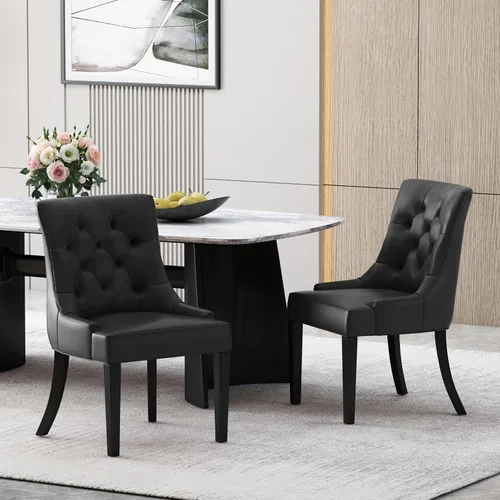 Vista 4 de Juego de 2 sillas de comedor modernas tapizadas de tela con patas cónicas para comedor, cocina, restaurante, escritorio y juegos de mesa y sillas