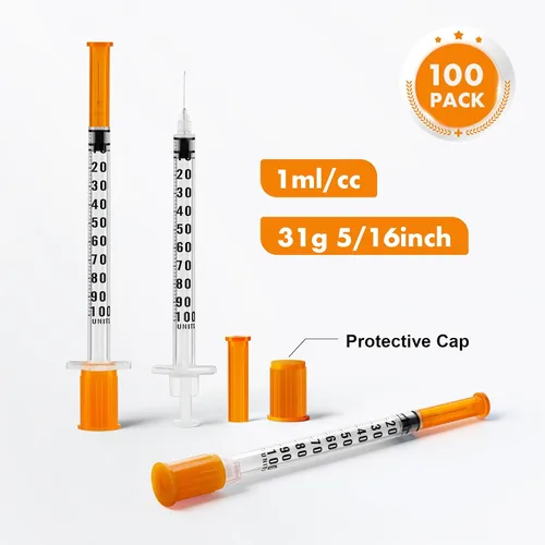 Vista 2 de Paquete de 100 jeringas de laboratorio de 0.0 fl oz/cc 31G 5/16 pulgadas, paquete individual