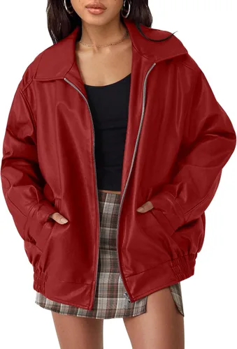 Vista 9 de AUTOMET Chaqueta de piel sintética de gran tamaño para mujer para otoño e Verde Armada (ArmyGreen)