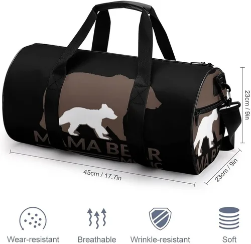 Vista 2 de Mama Bear - Bolsa de lona cilíndrica ligera para viajes, gimnasio, con correa para el hombro, para deportes, entrenamiento, yoga