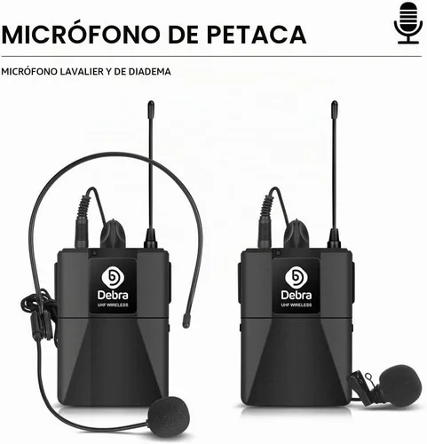 Vista 6 de Debra Audio Pro UHF Sistema de micrófono inalámbrico de 4 canales con micrófonos de mano, lavalier y diadema inalámbricos, receptor de metal, ideal